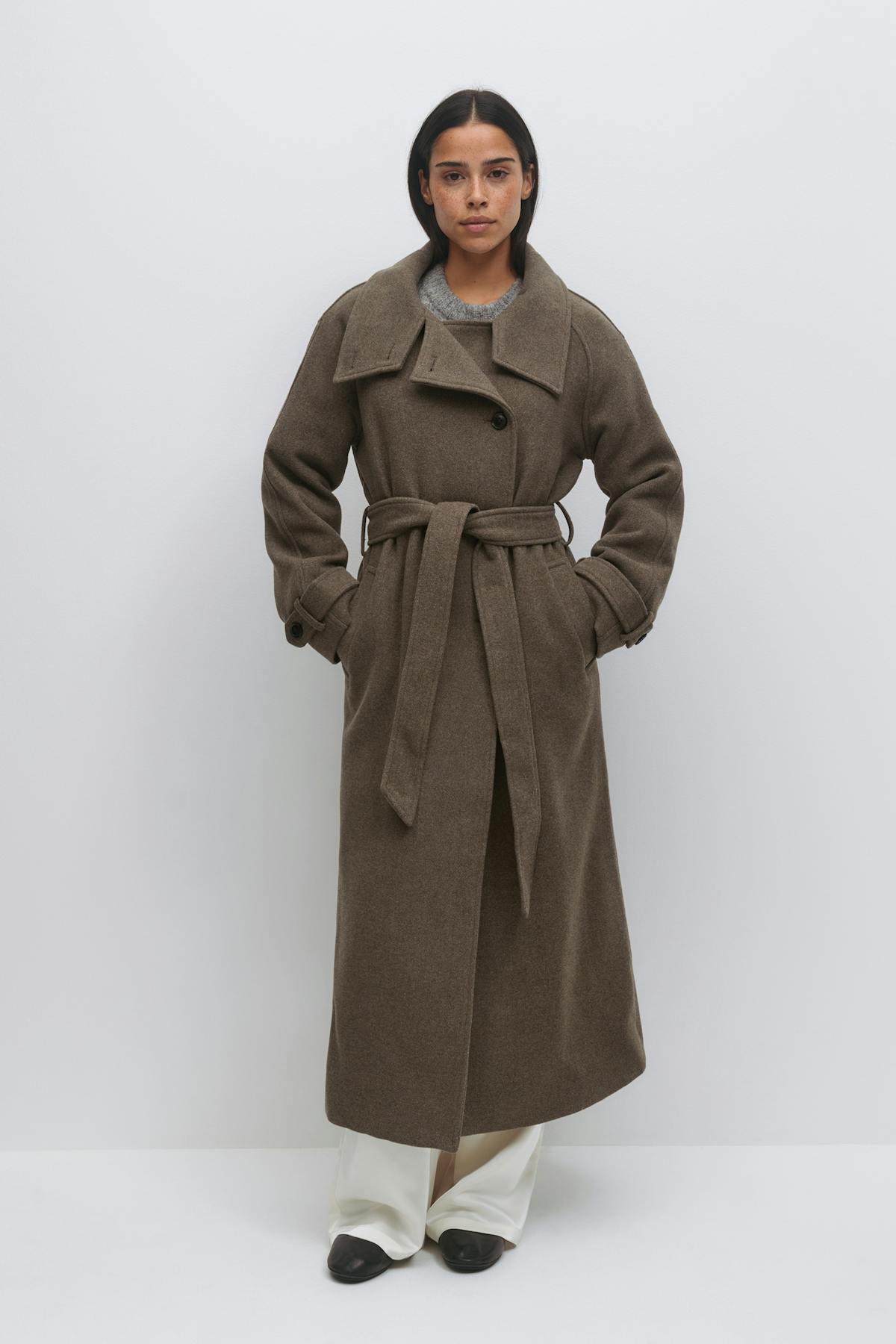 Belted wool blend coat
