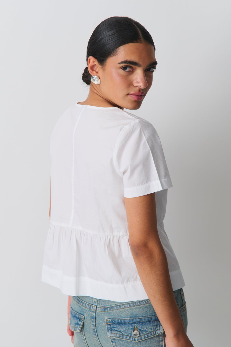 peplum tie blouse
