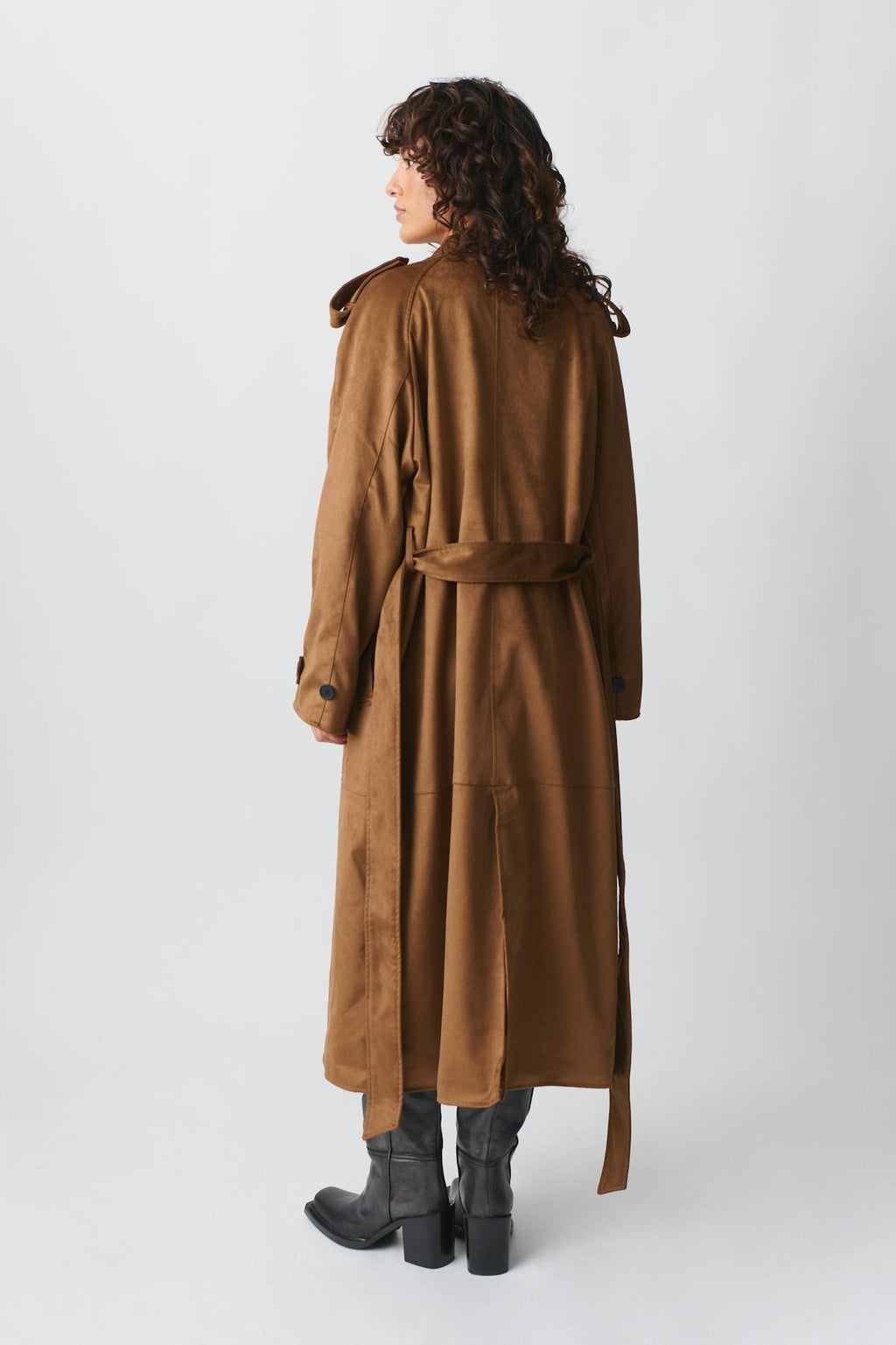 Faux suede trench coat