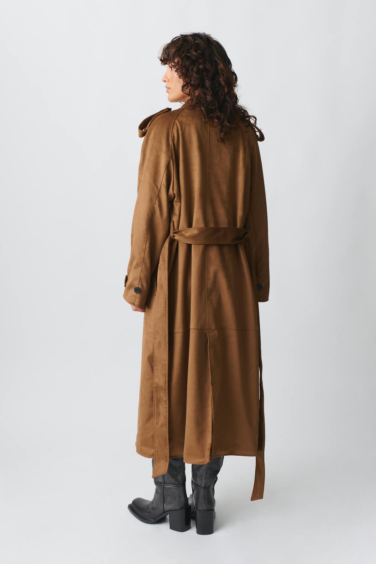 Faux suede trench coat