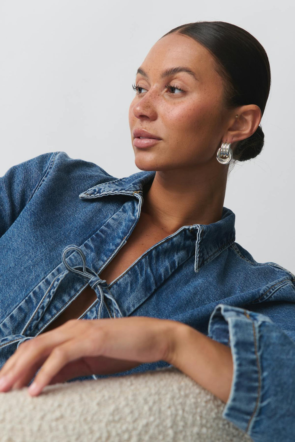 Front tie denim shirt