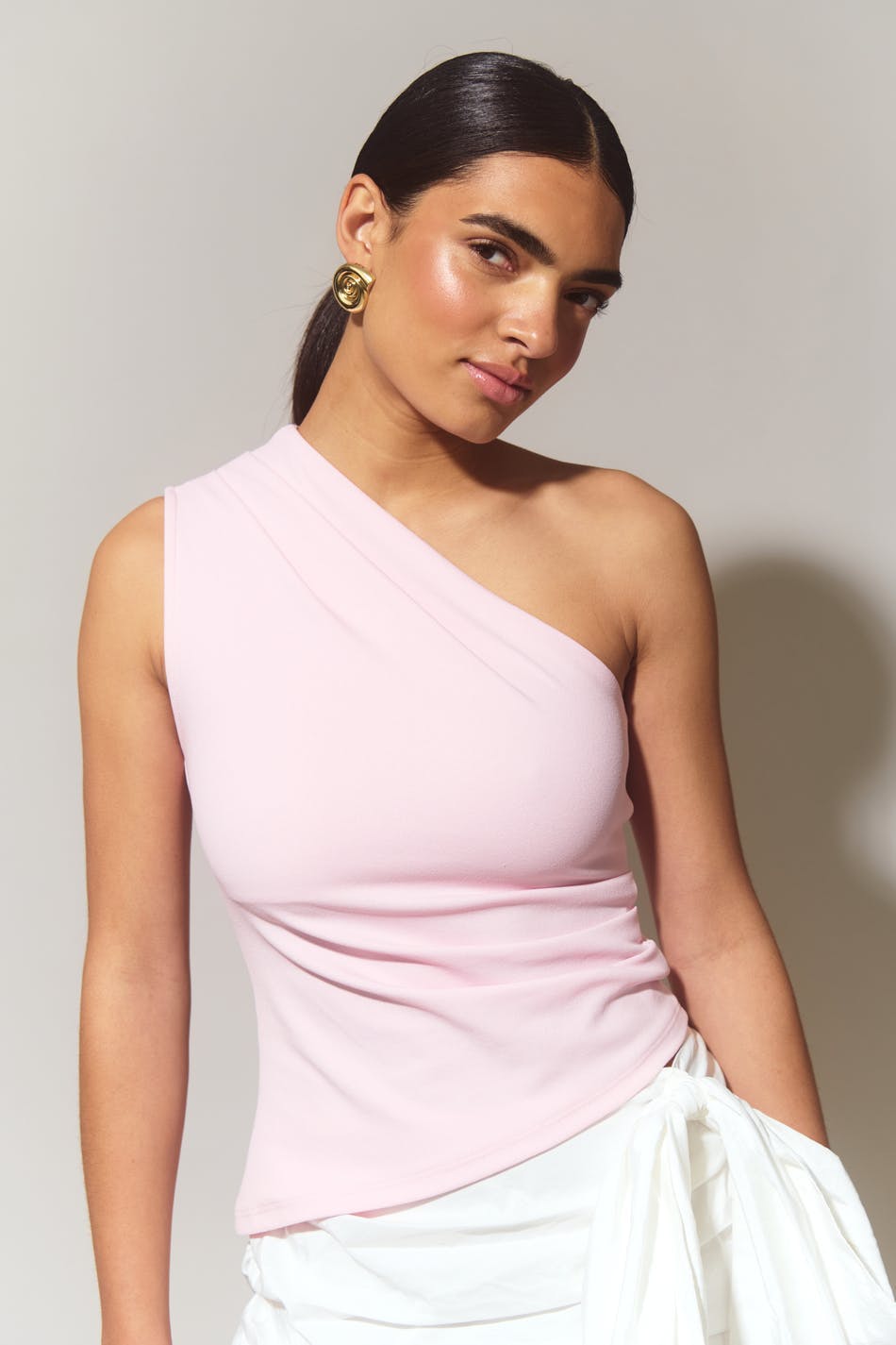 One shoulder drapy top