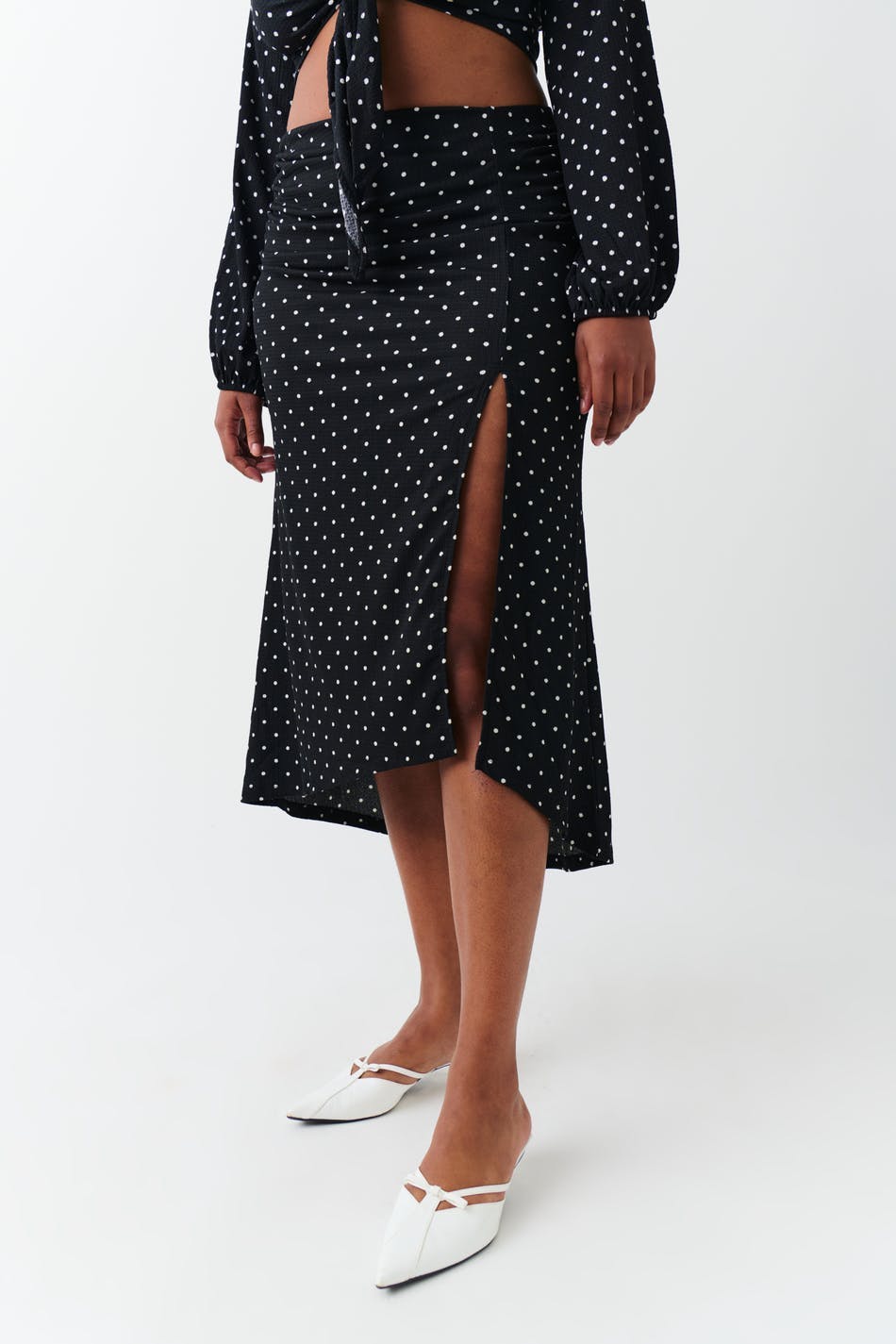 Ruched midi skirt