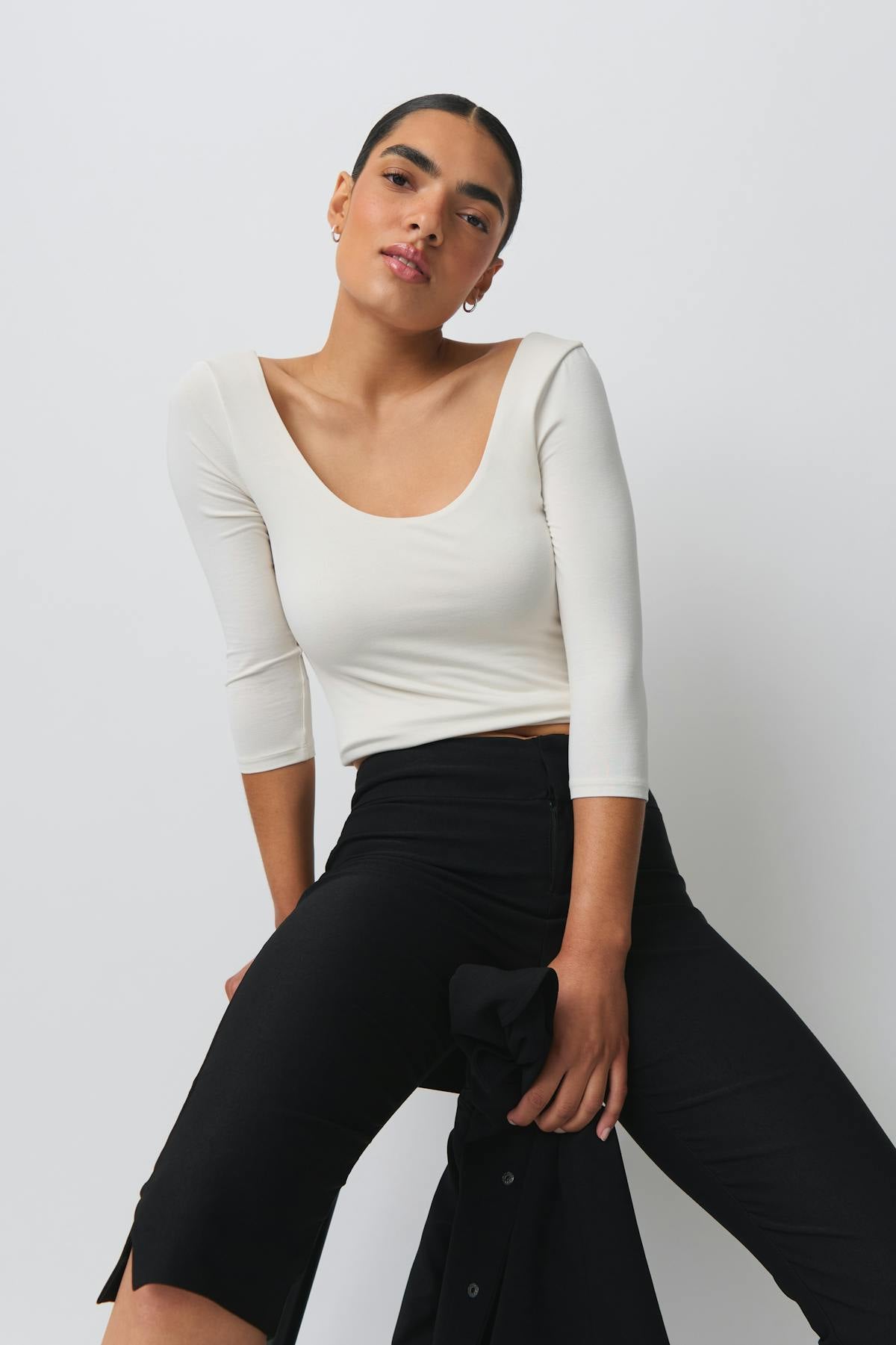Soft touch scoop neck top