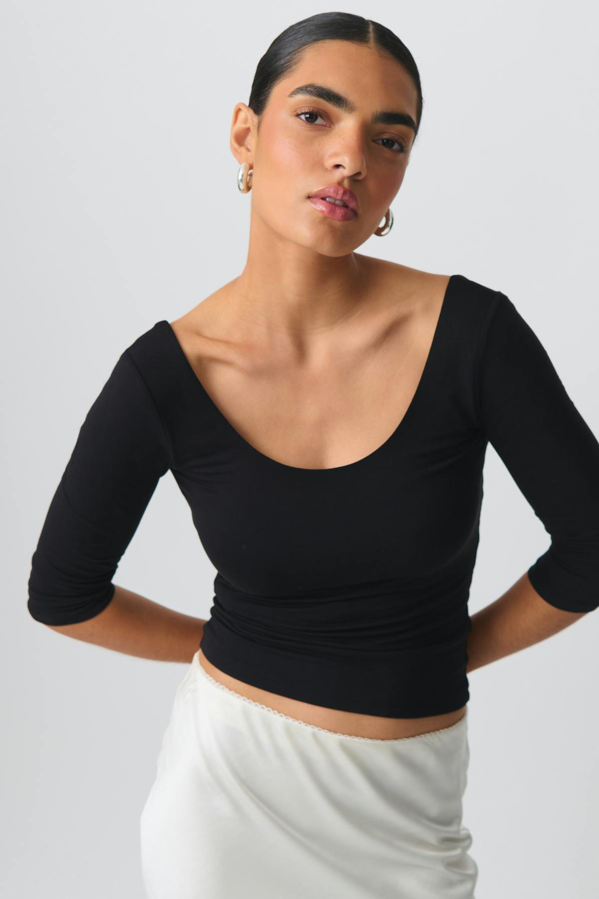 Soft touch scoop neck top