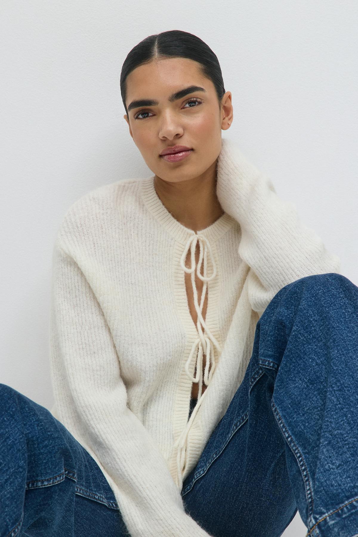 Knitted tie cardigan