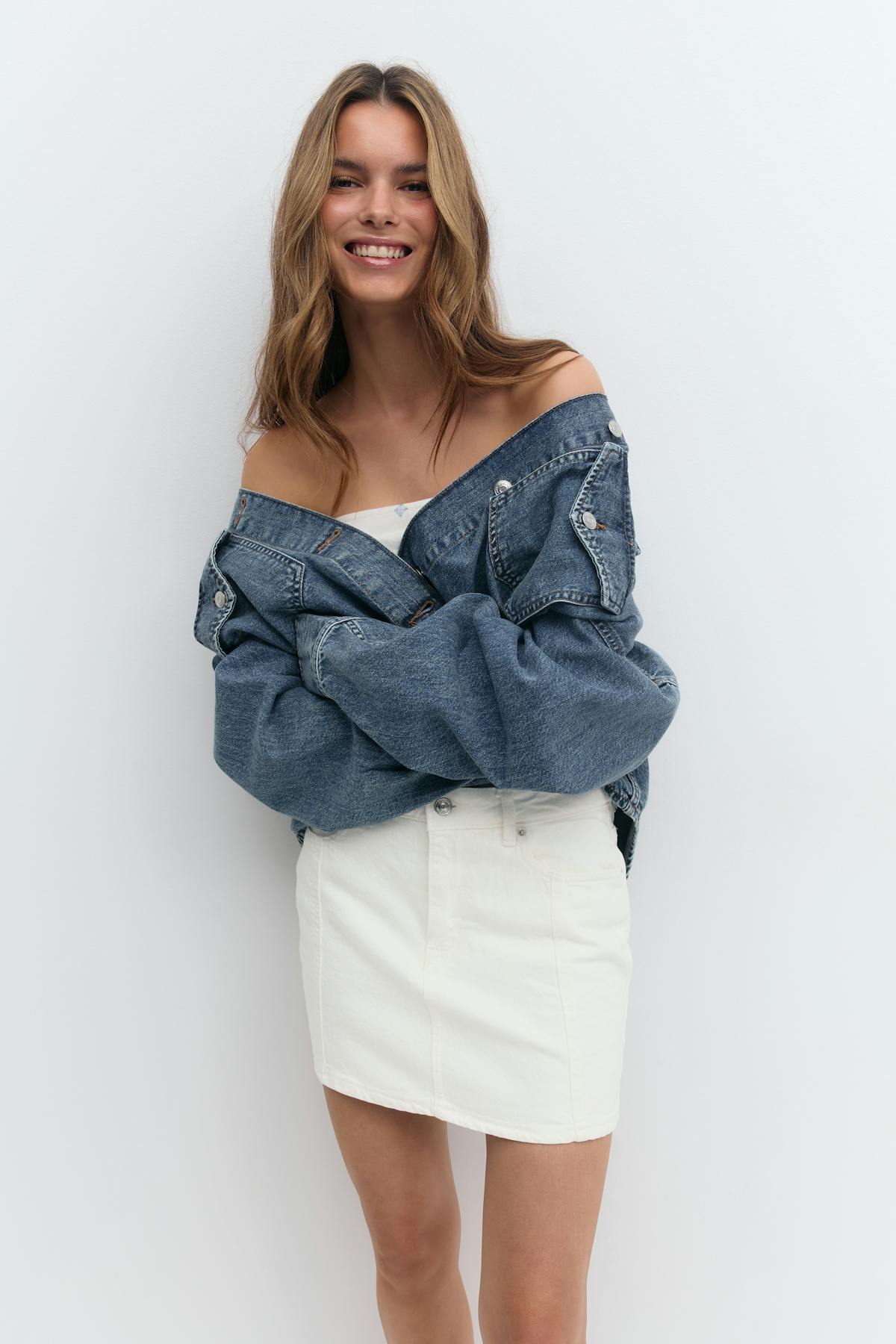 Front seam denim skirt