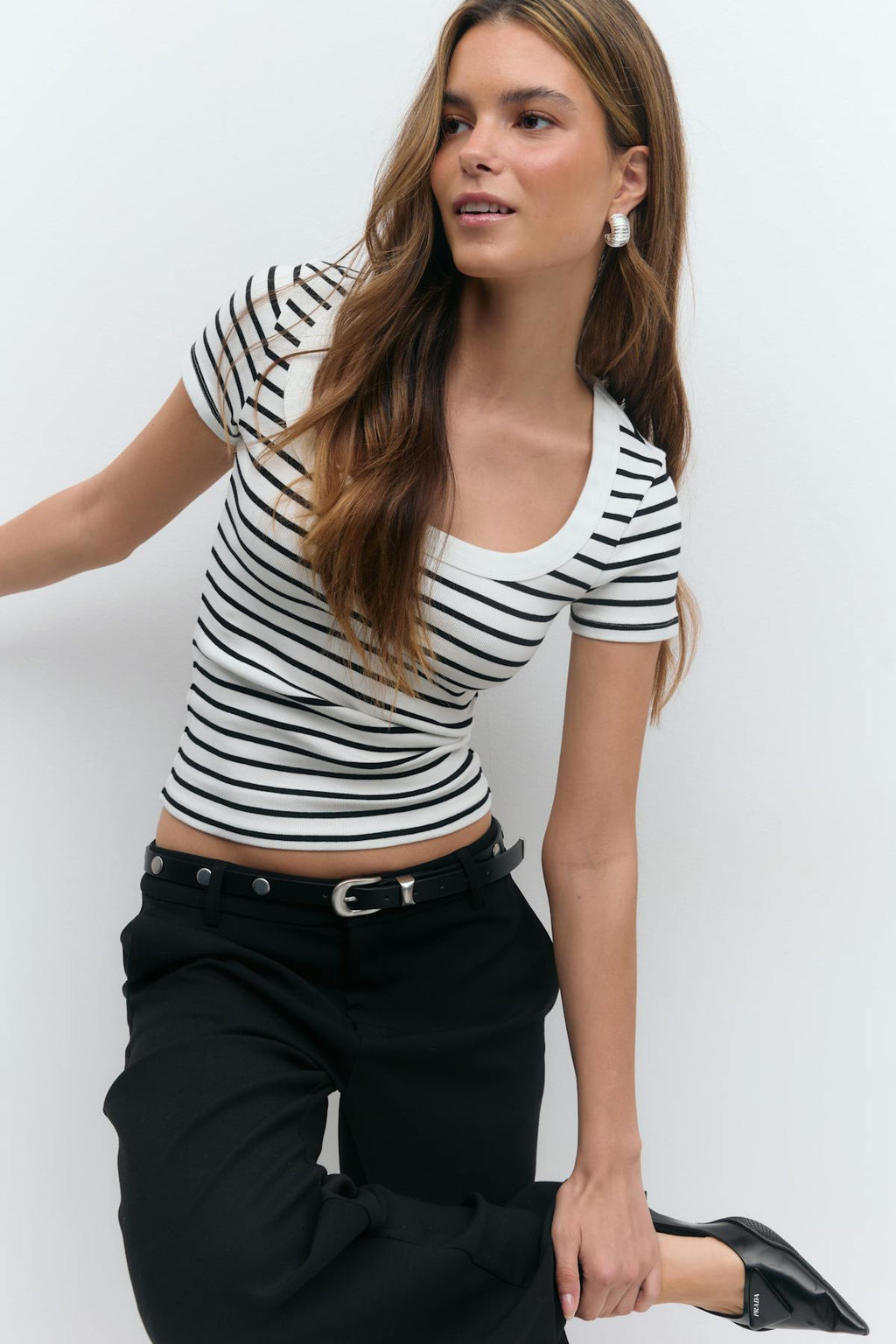 Rib short sleeve top