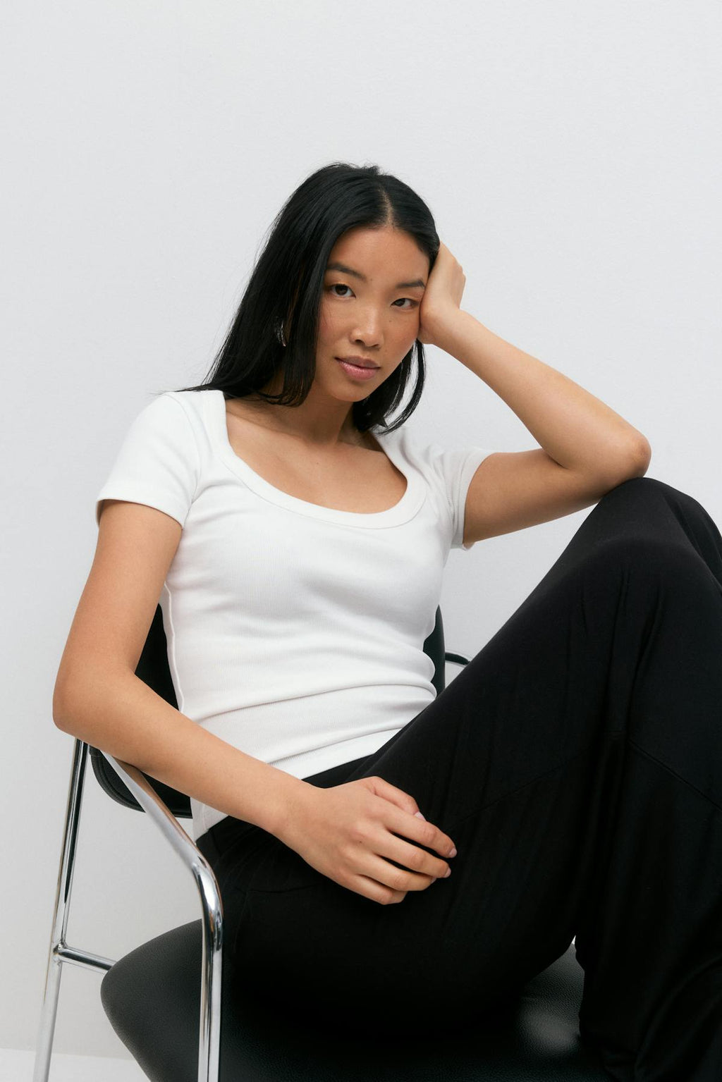 Rib short sleeve top
