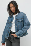 Collarless denim jacket