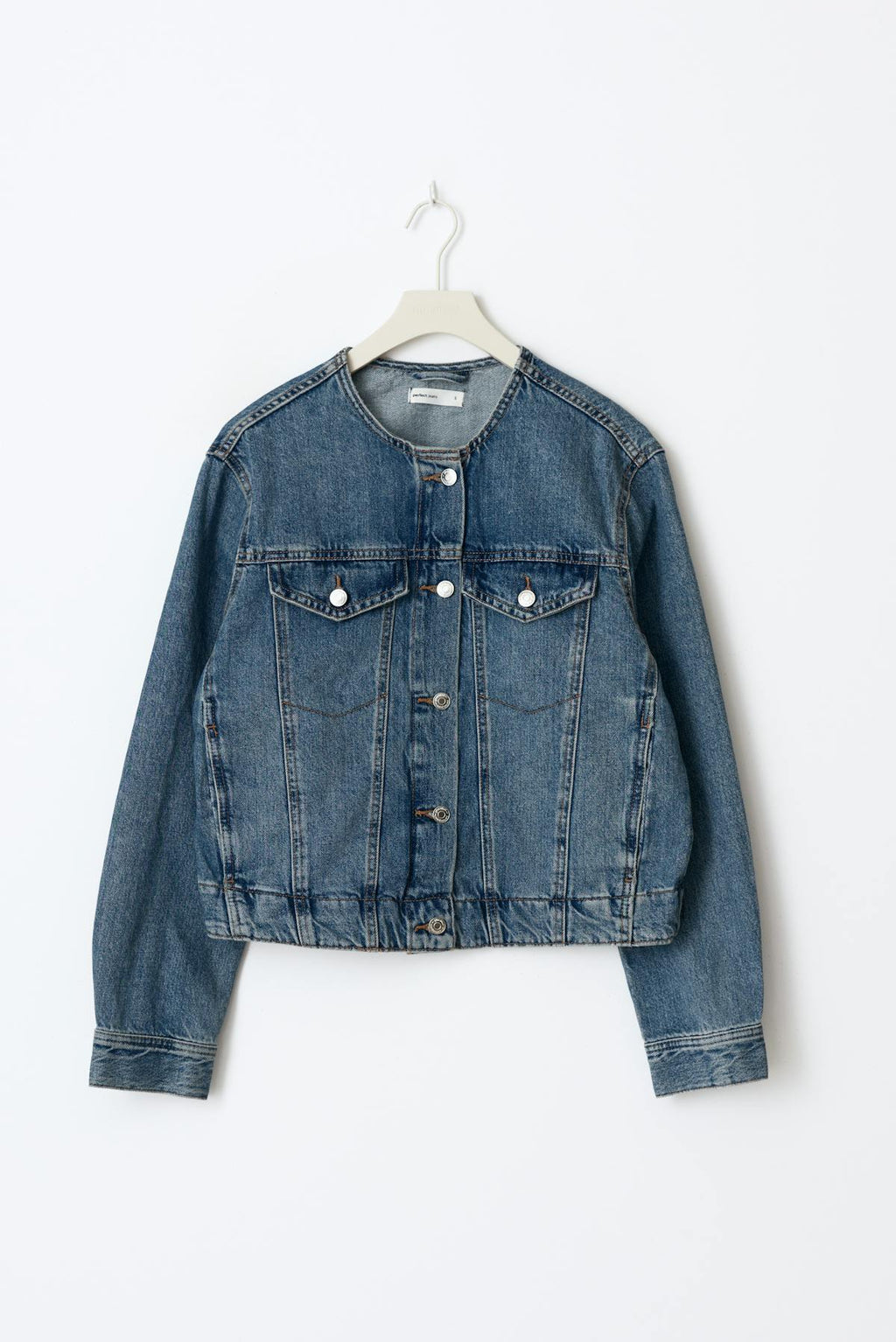 Collarless denim jacket