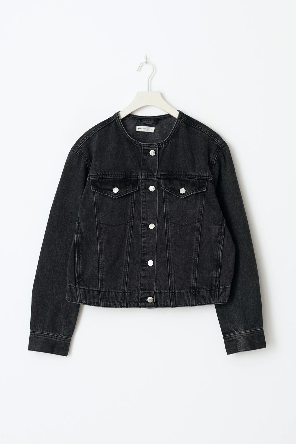 Collarless denim jacket