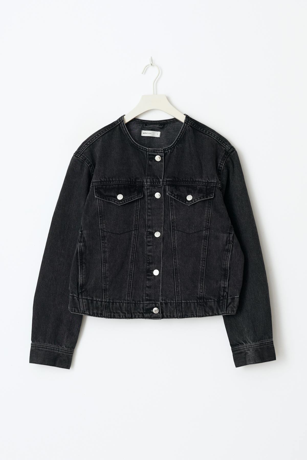 Collarless denim jacket