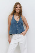 Tie back denim vest