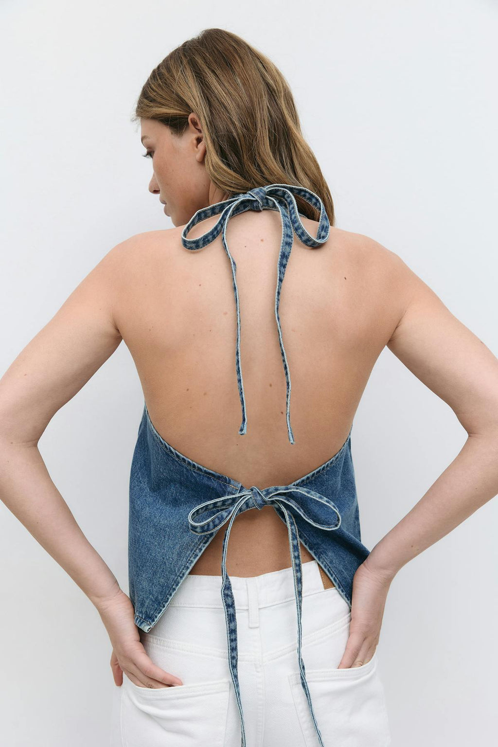 Tie back denim vest