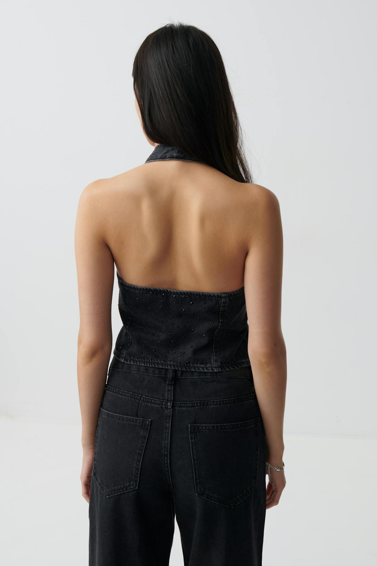 Rhinestone denim vest