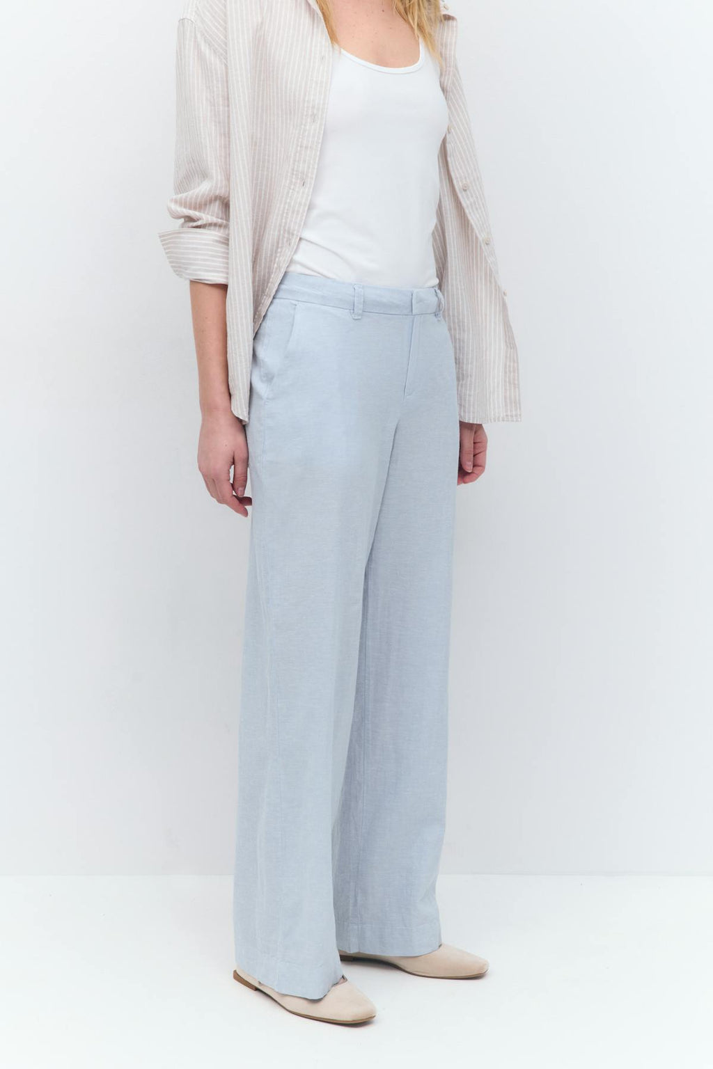 Wide linen blend trousers
