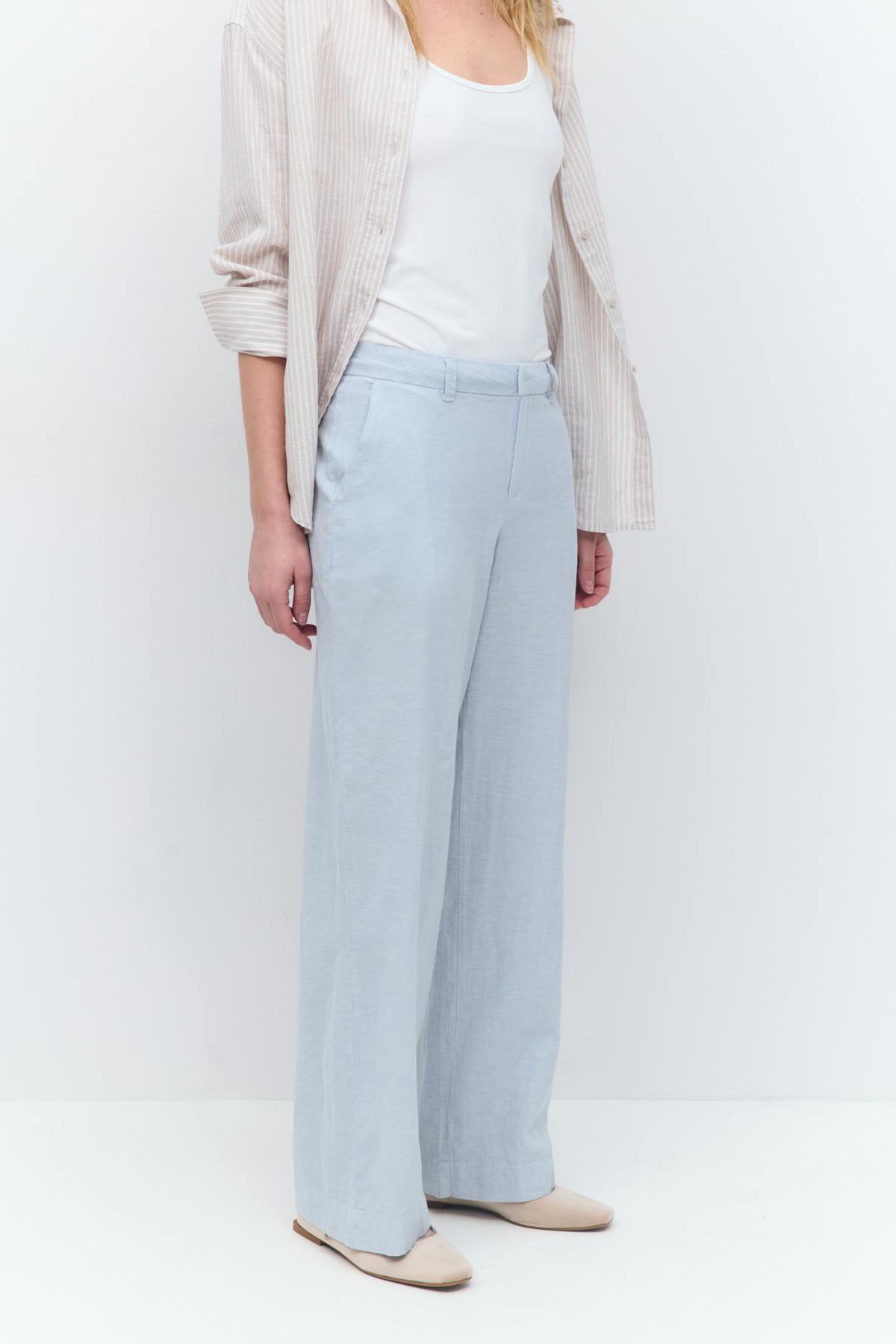 Wide linen blend trousers