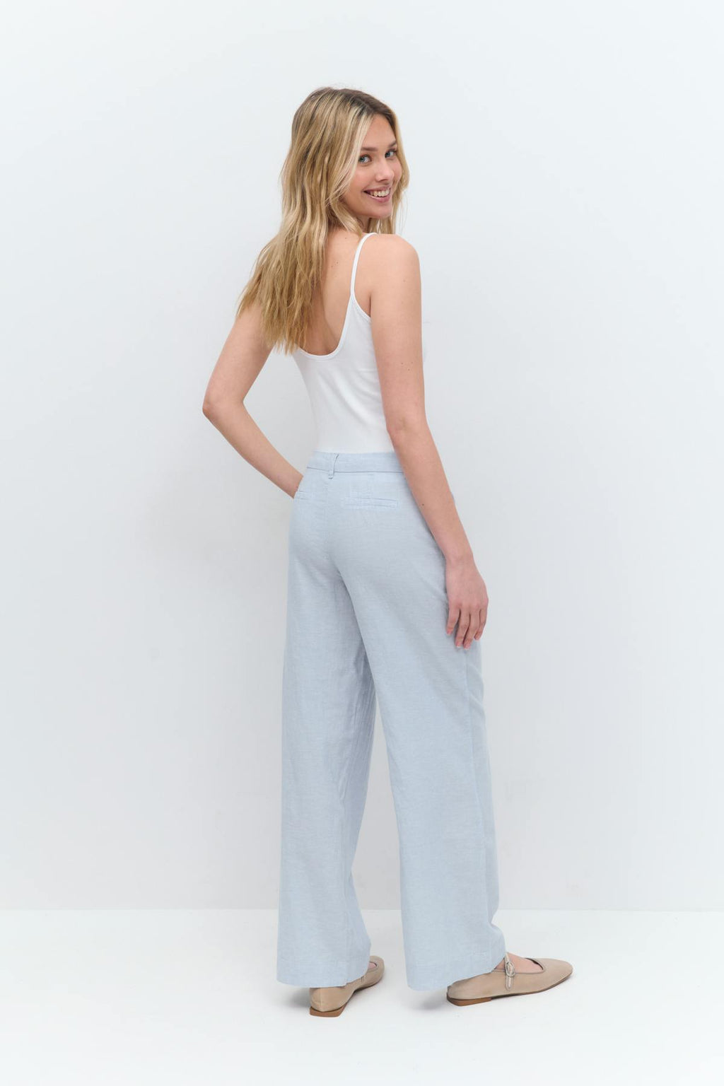 Wide linen blend trousers