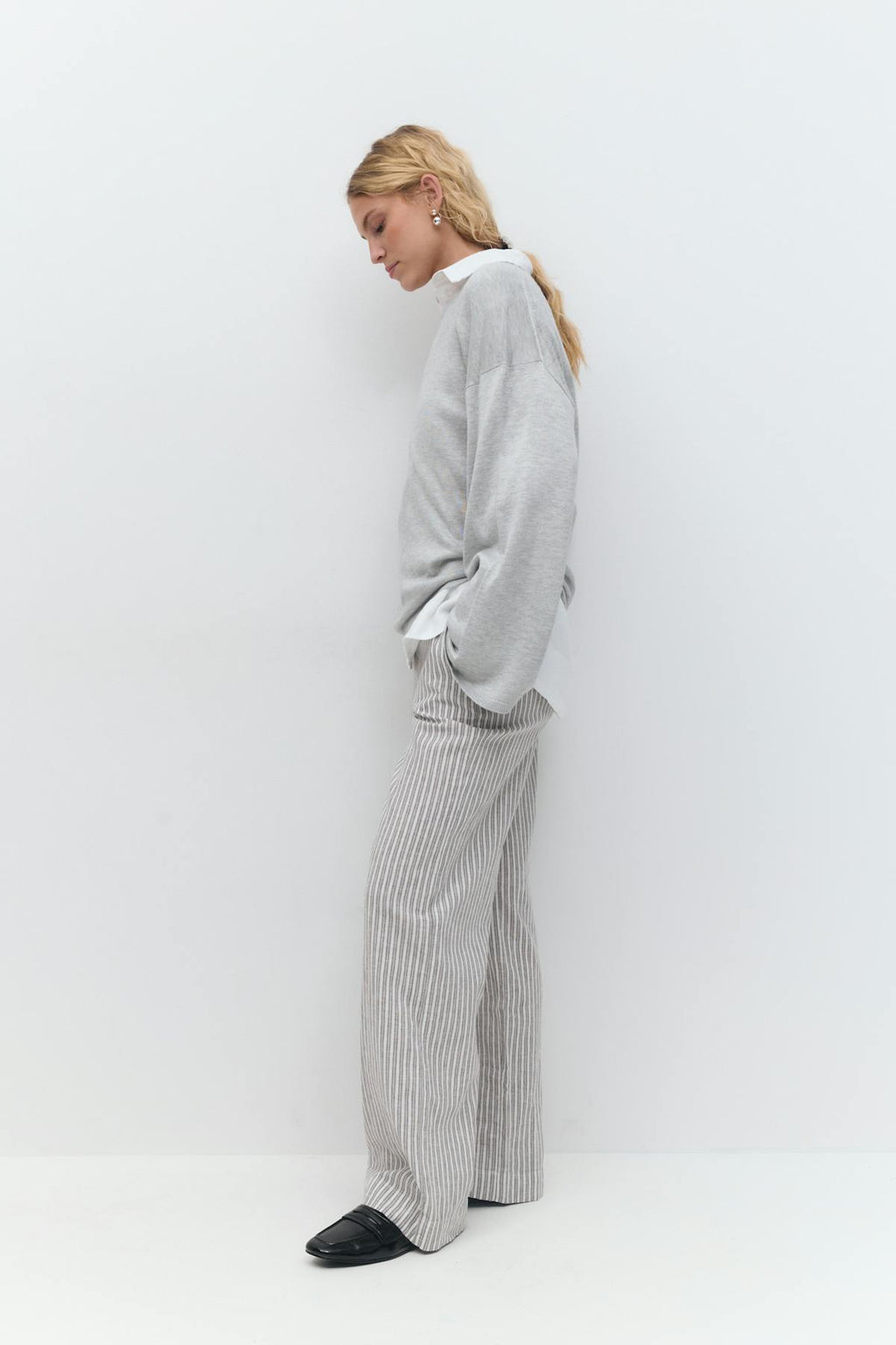 Wide linen blend trousers