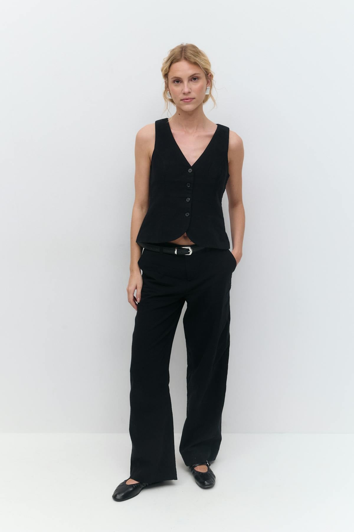 Wide linen blend trousers