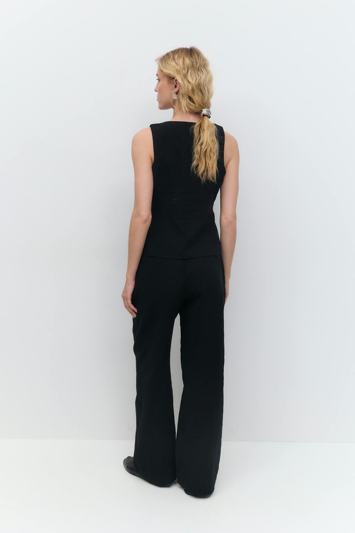 Wide linen blend trousers