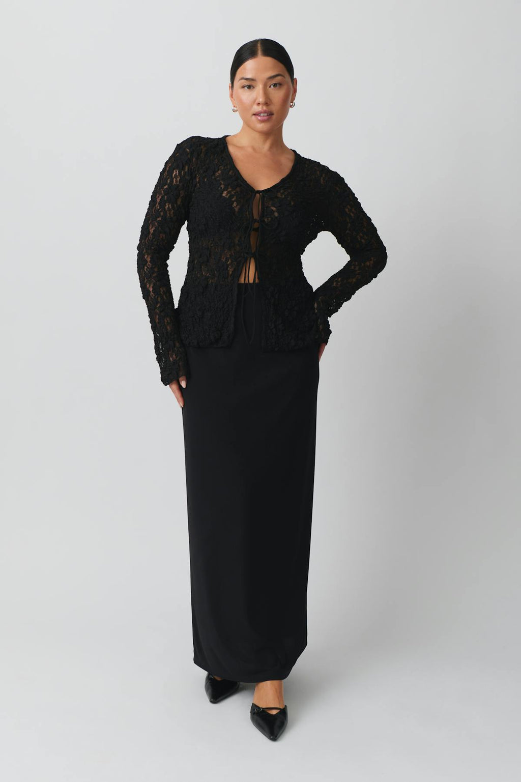 Lace tie front top