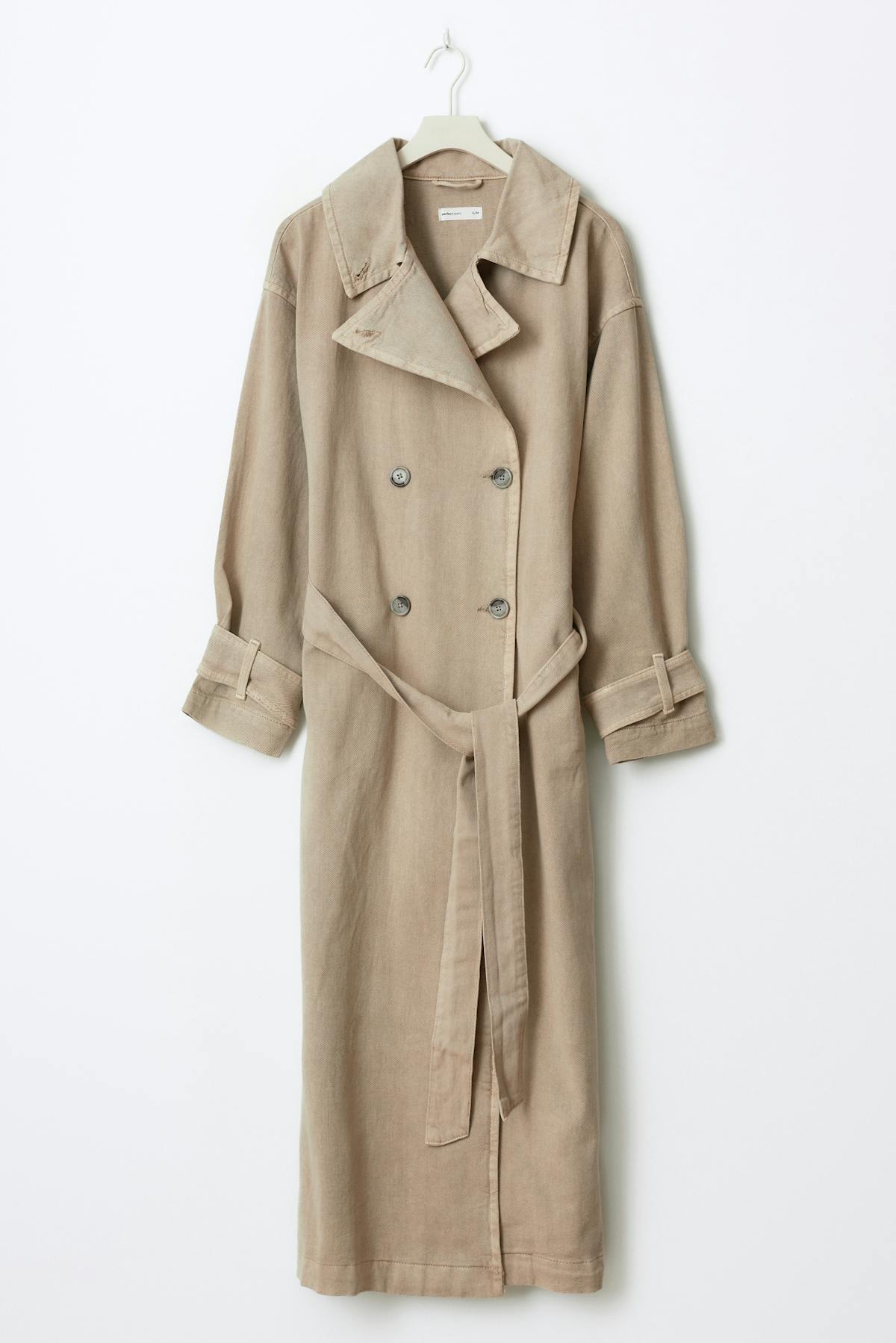 Long denim trench