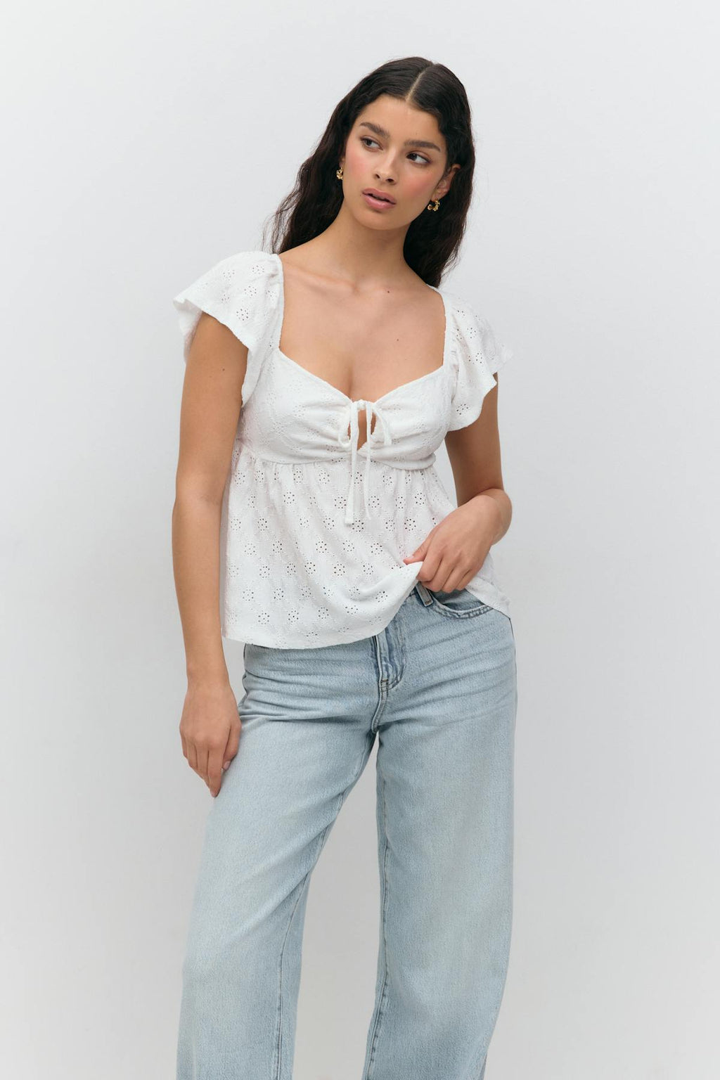Front tie frill top