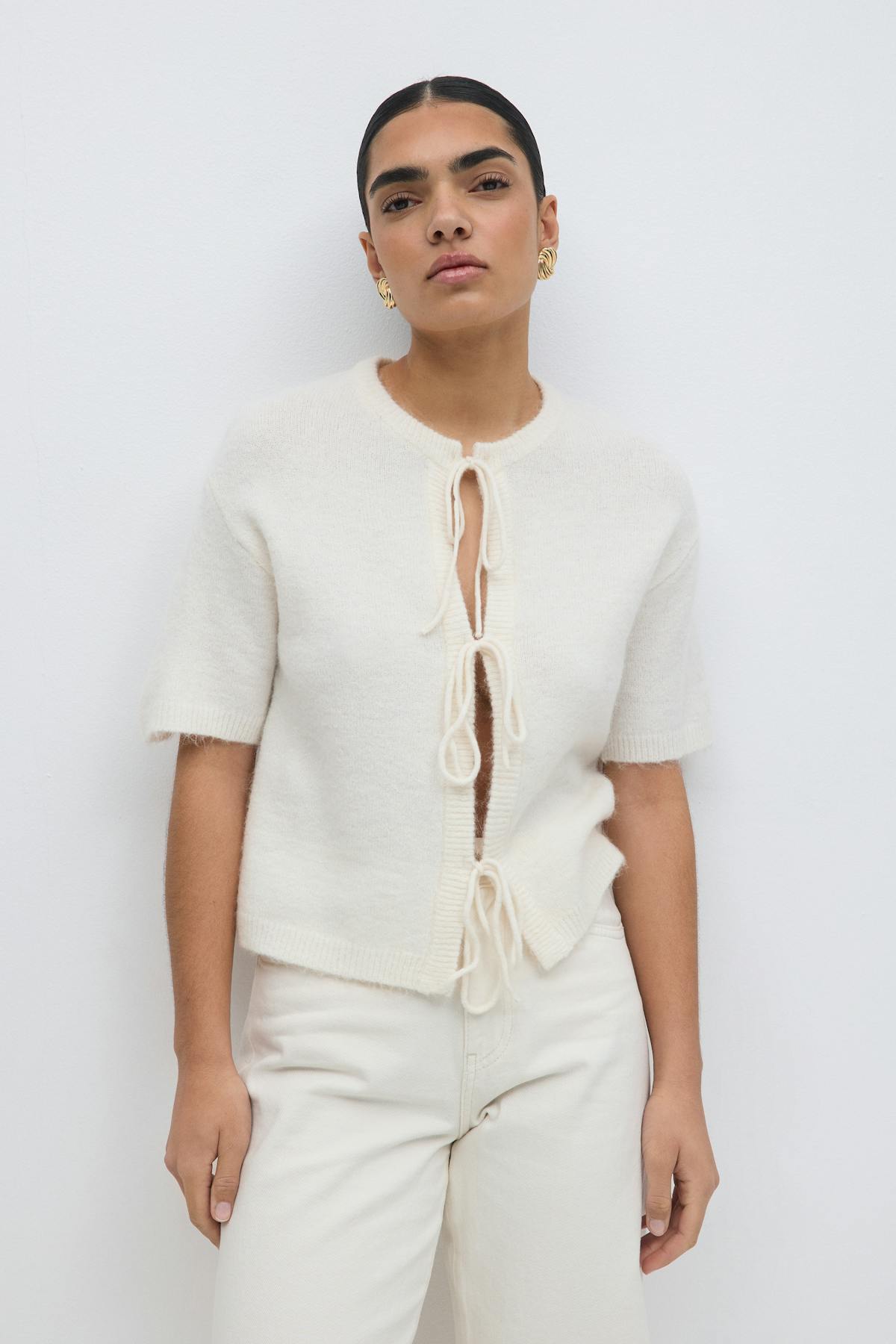 Knitted tie cardigan