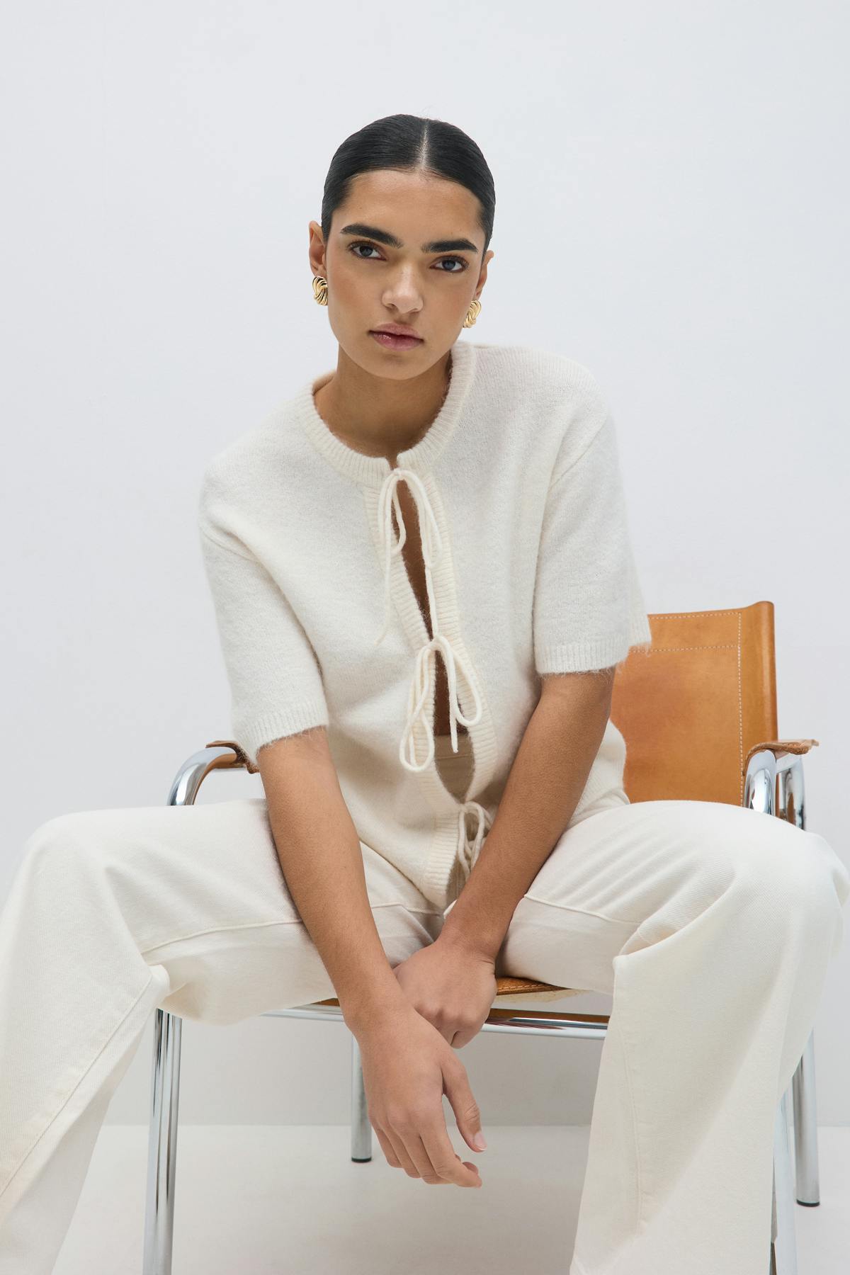 Knitted tie cardigan