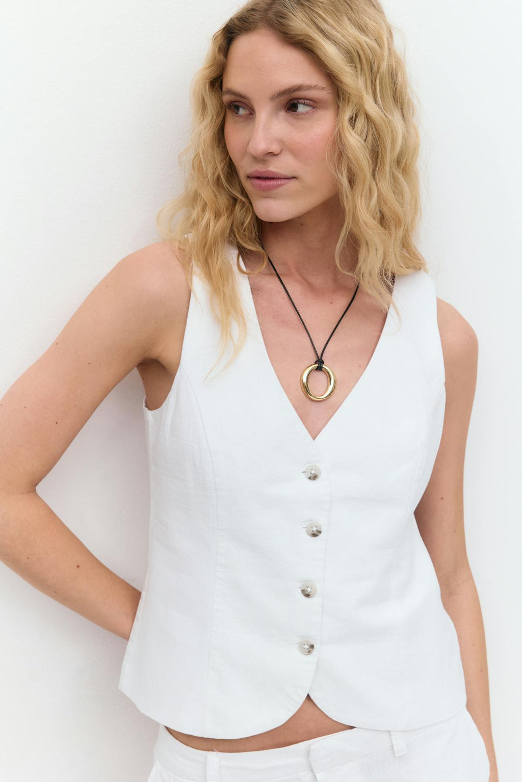 Linen blend tailored vest