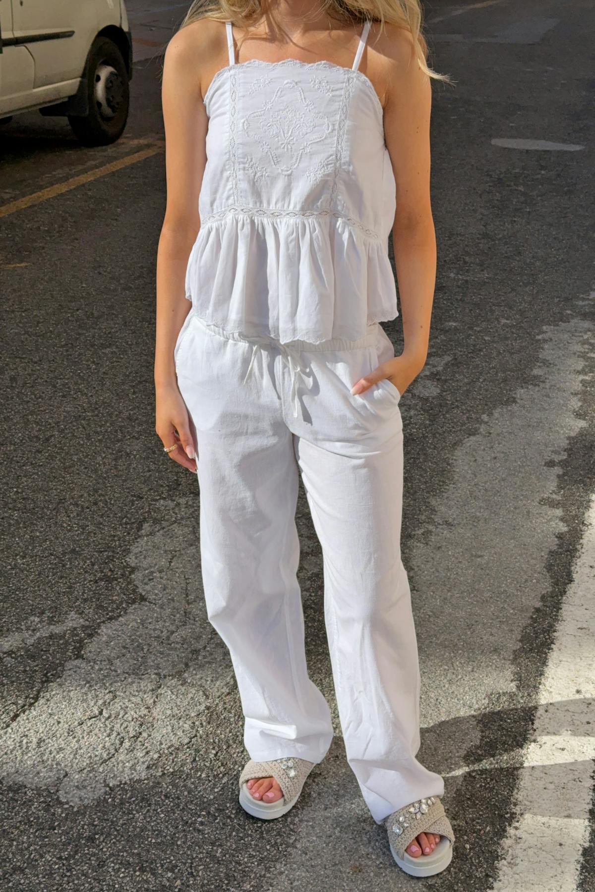 Y low linen blend trousers