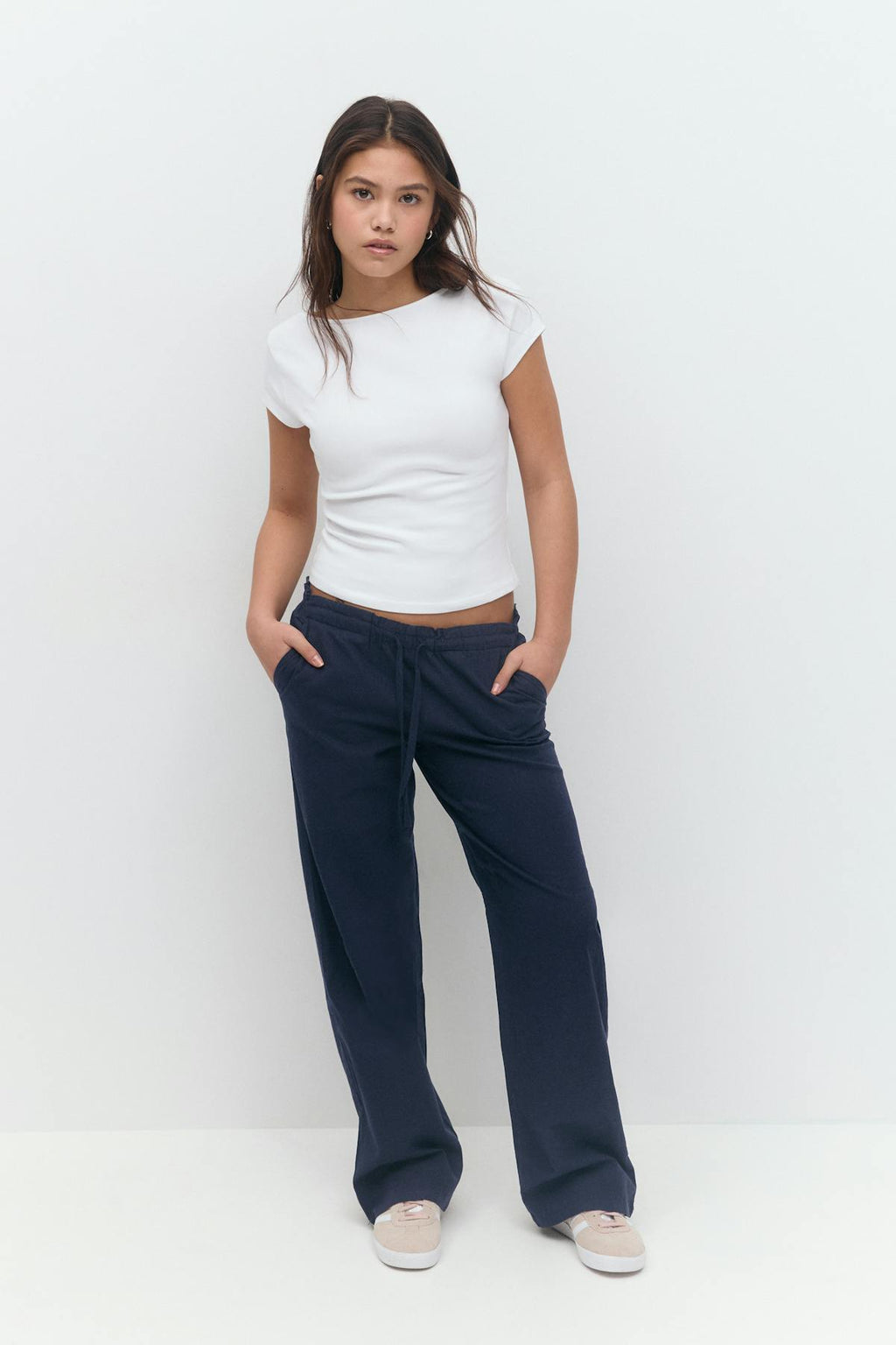 Y low linen blend trousers