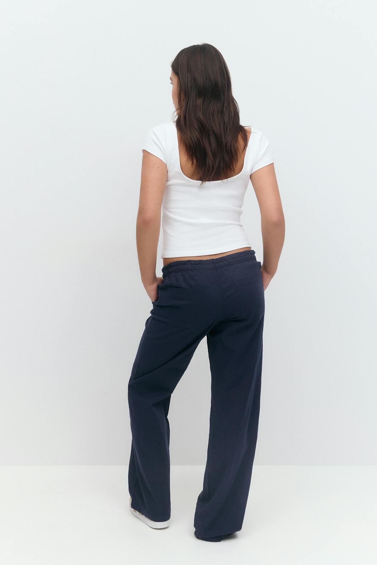 Y low linen blend trousers