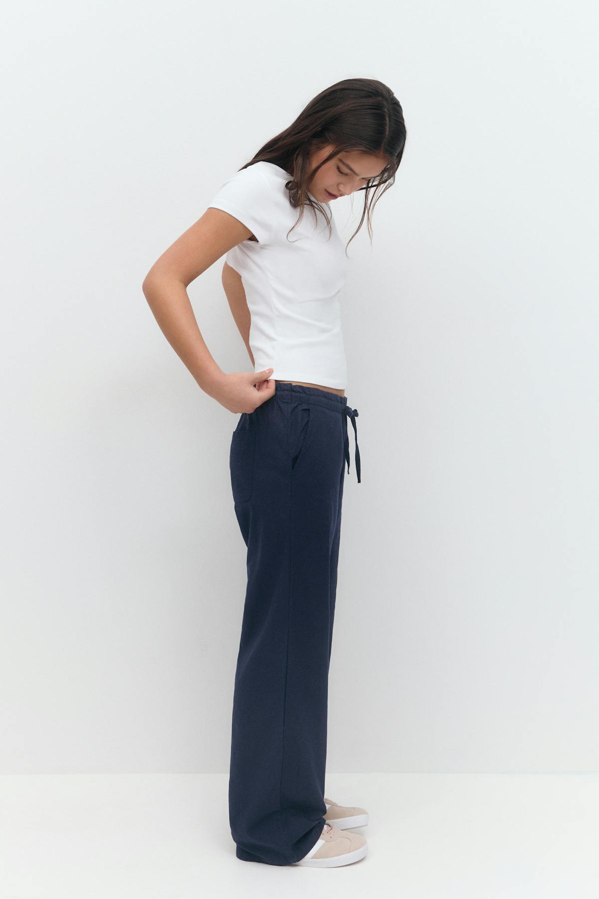 Y low linen blend trousers