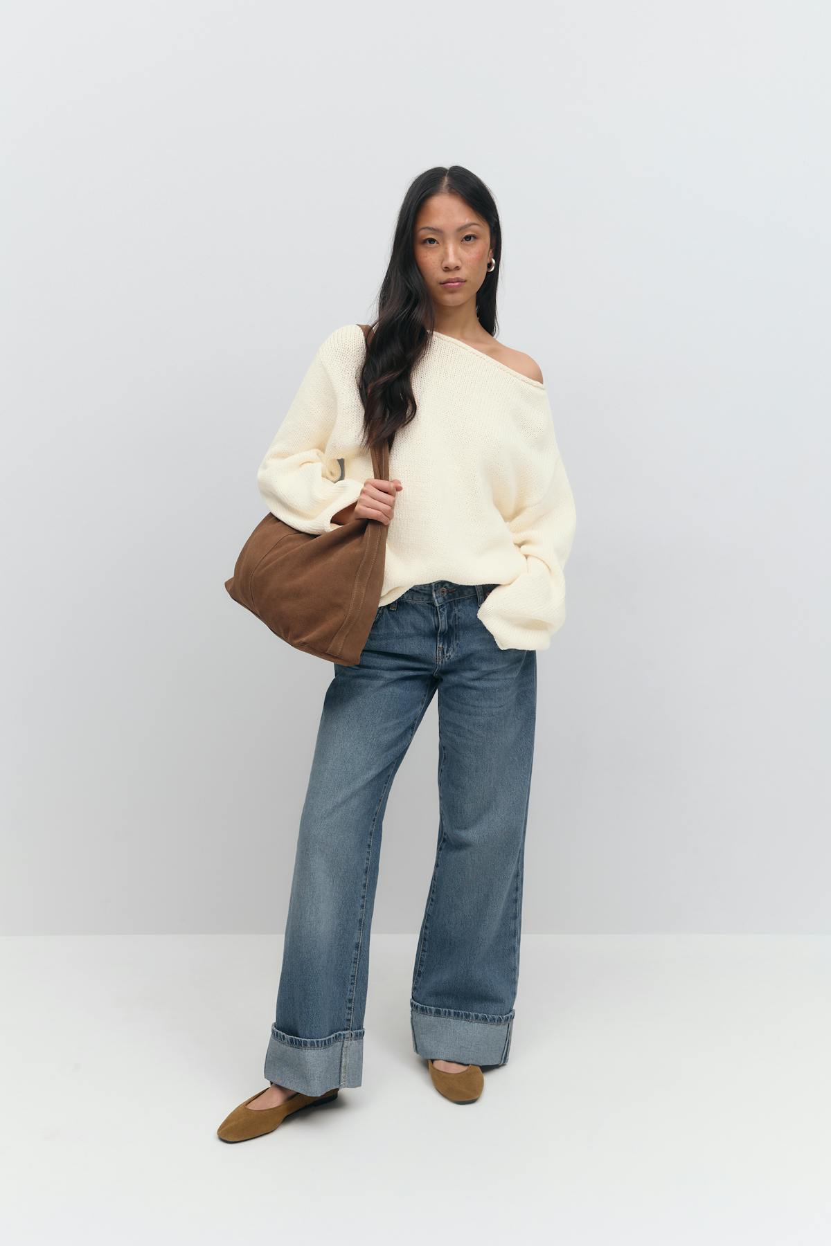 Knitted tape yarn sweater