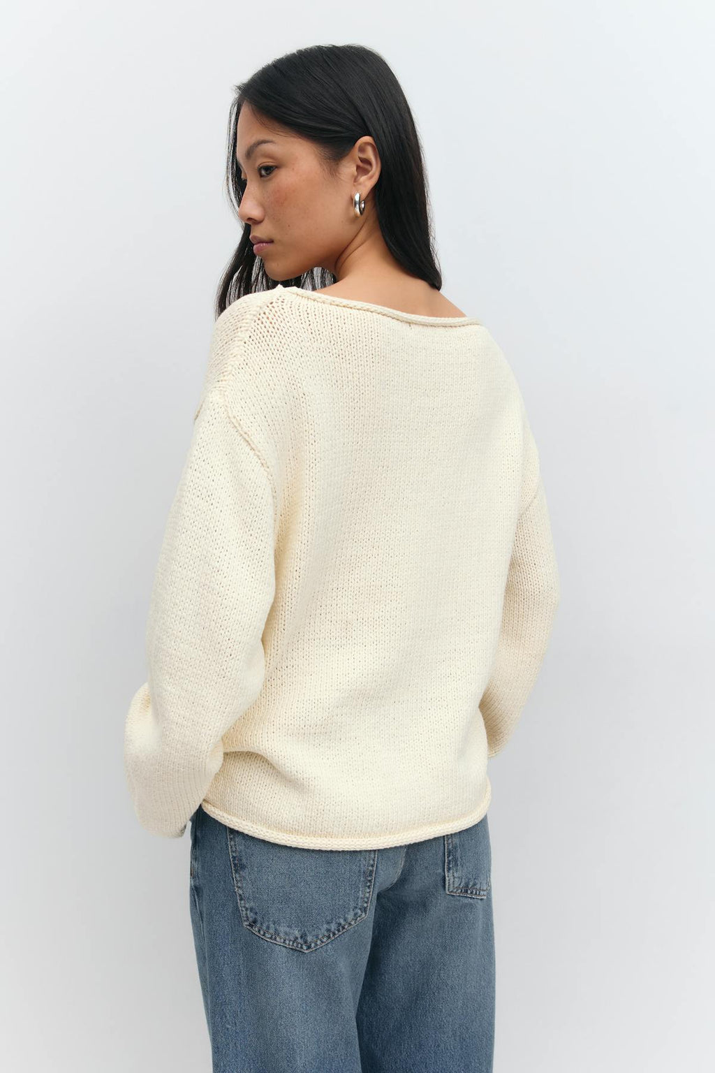 Knitted tape yarn sweater