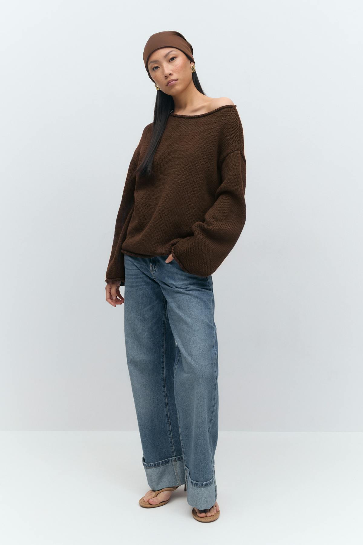 Knitted tape yarn sweater