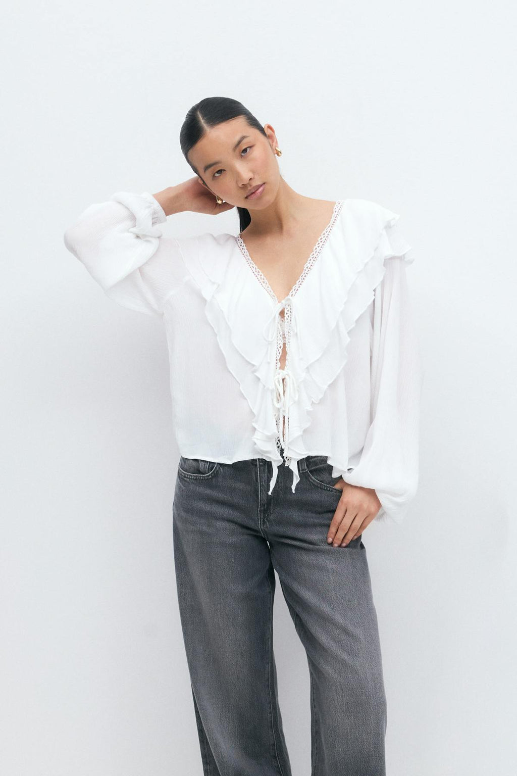 Frill tie blouse