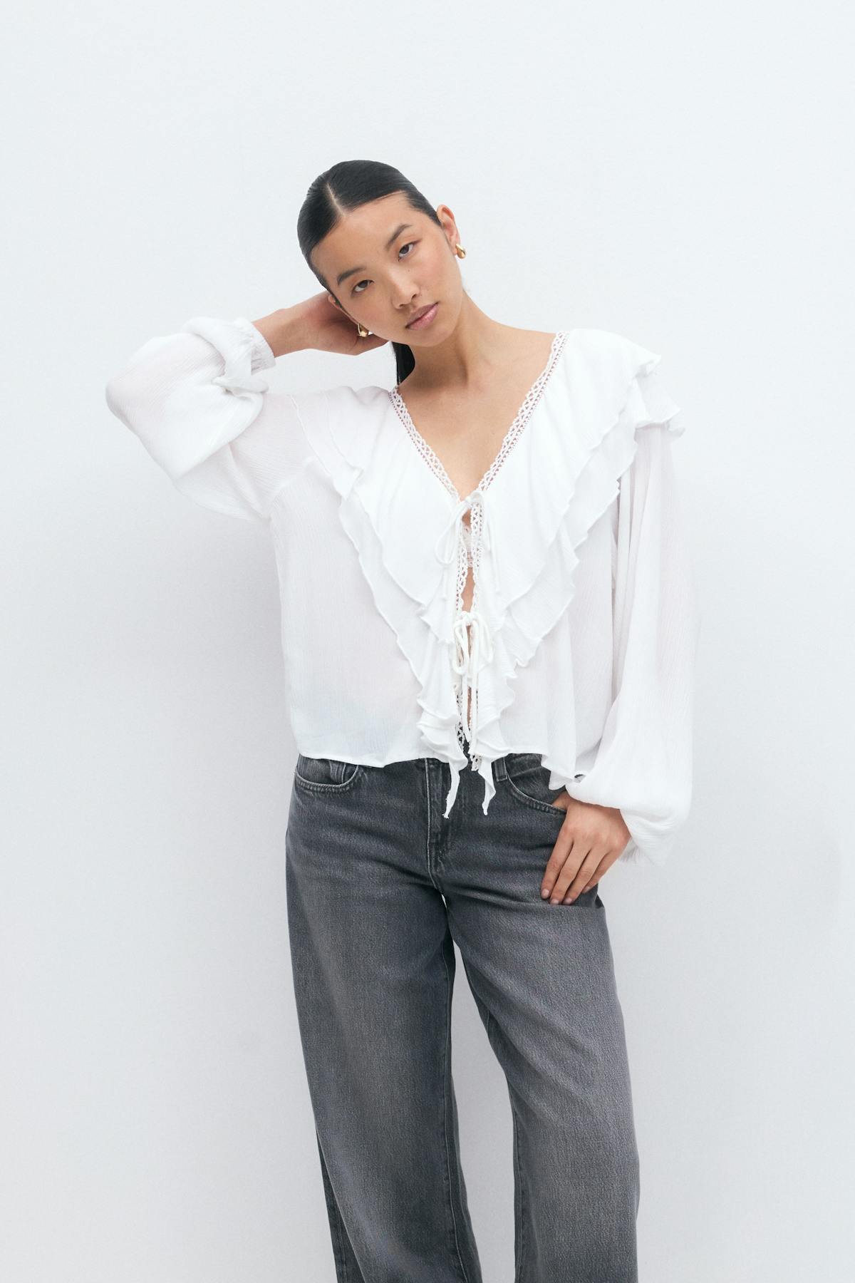 Frill tie blouse