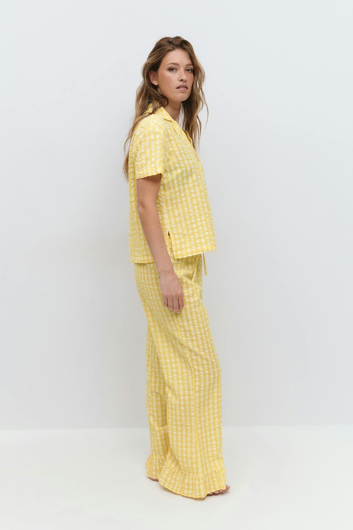 Gingham seersucker trousers