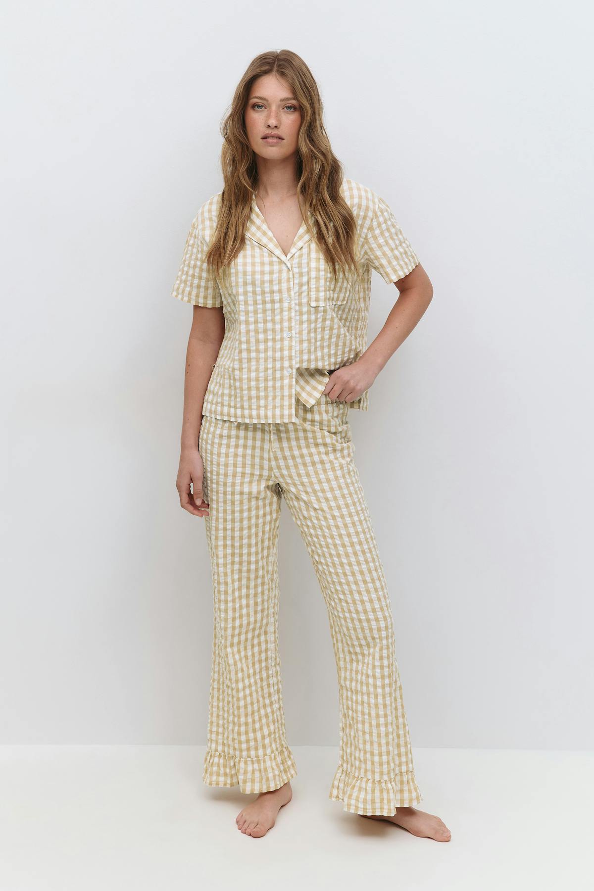 Gingham seersucker trousers
