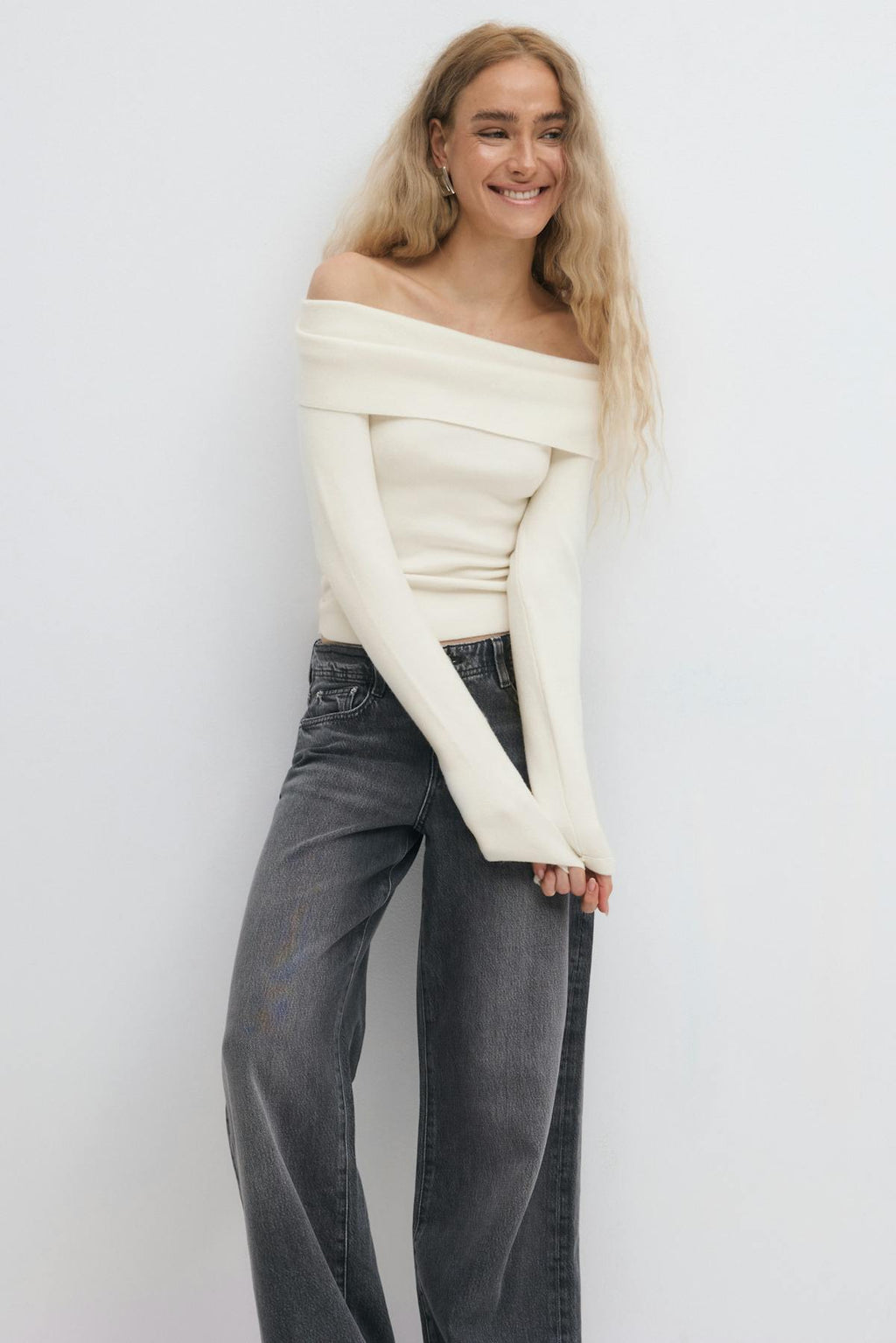 Knitted off shoulder top