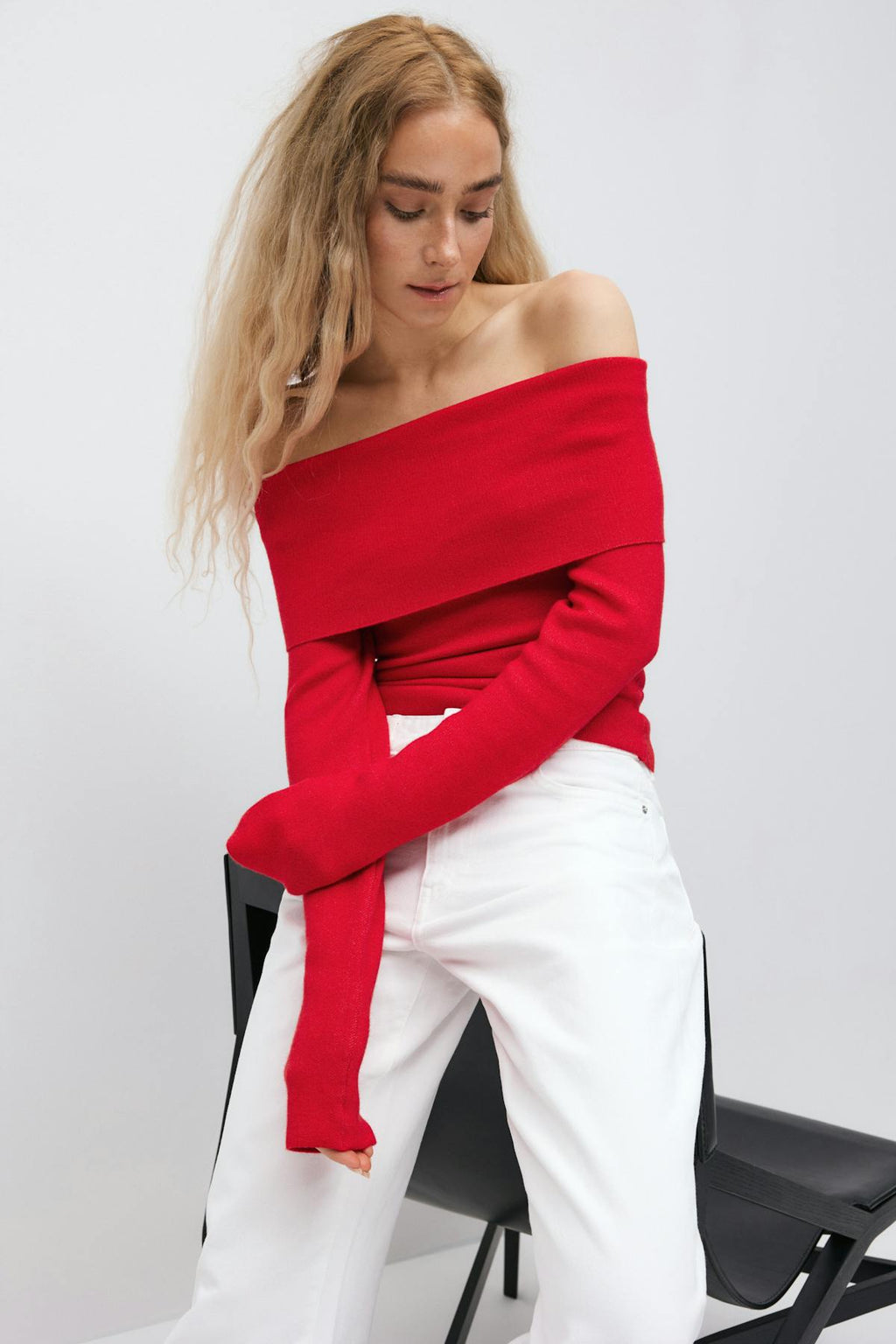Knitted off shoulder top