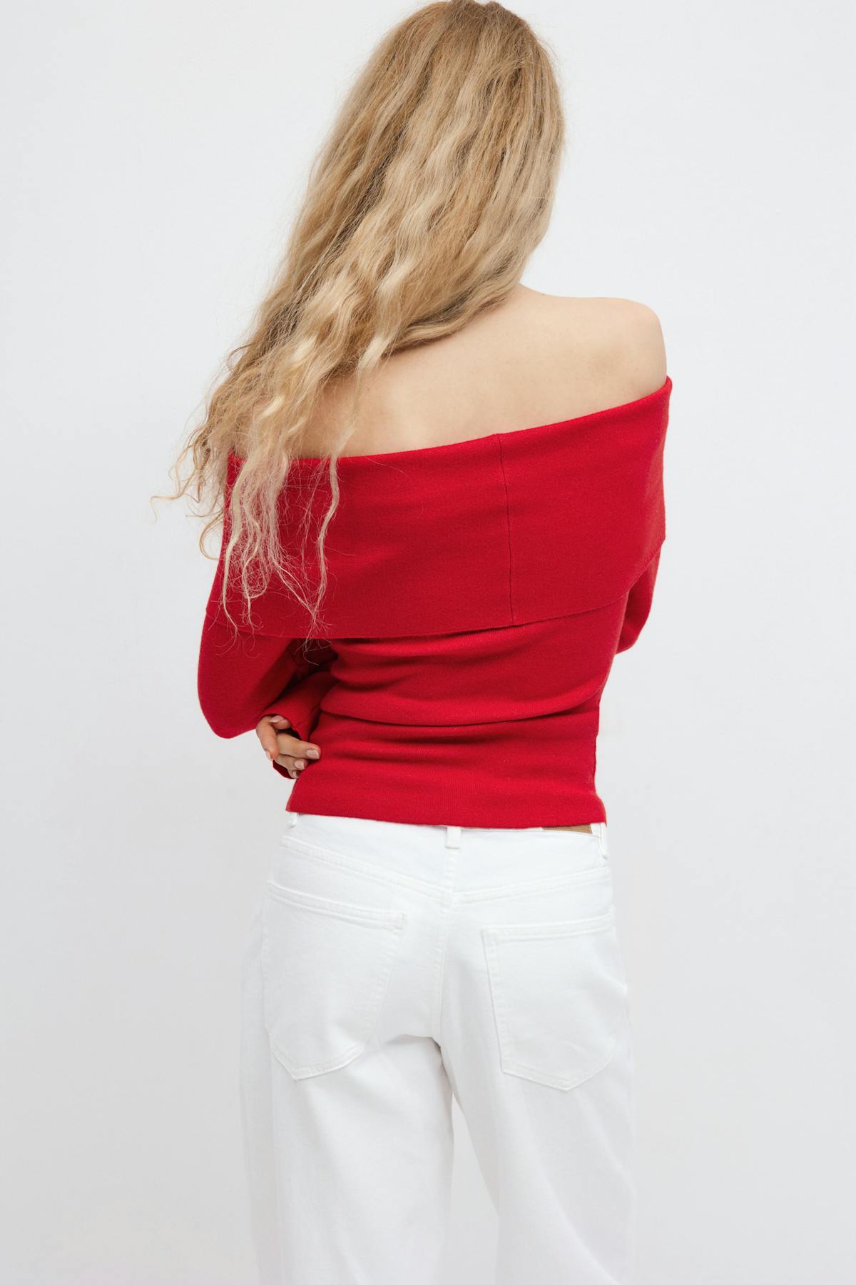 Knitted off shoulder top