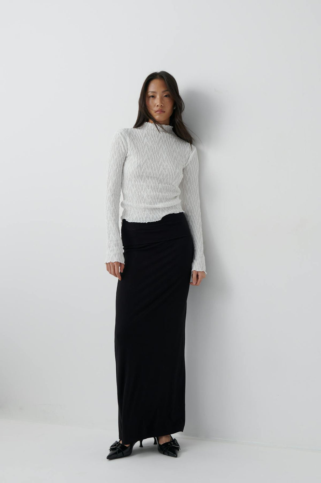 Textured funnel neck top