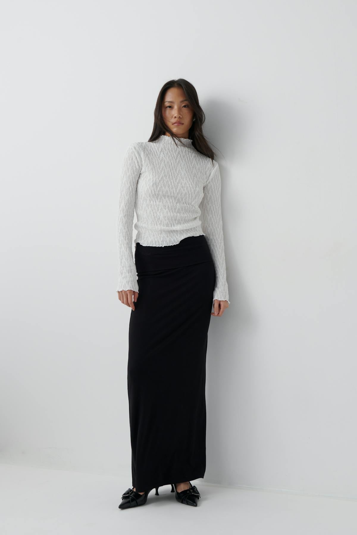 Textured funnel neck top