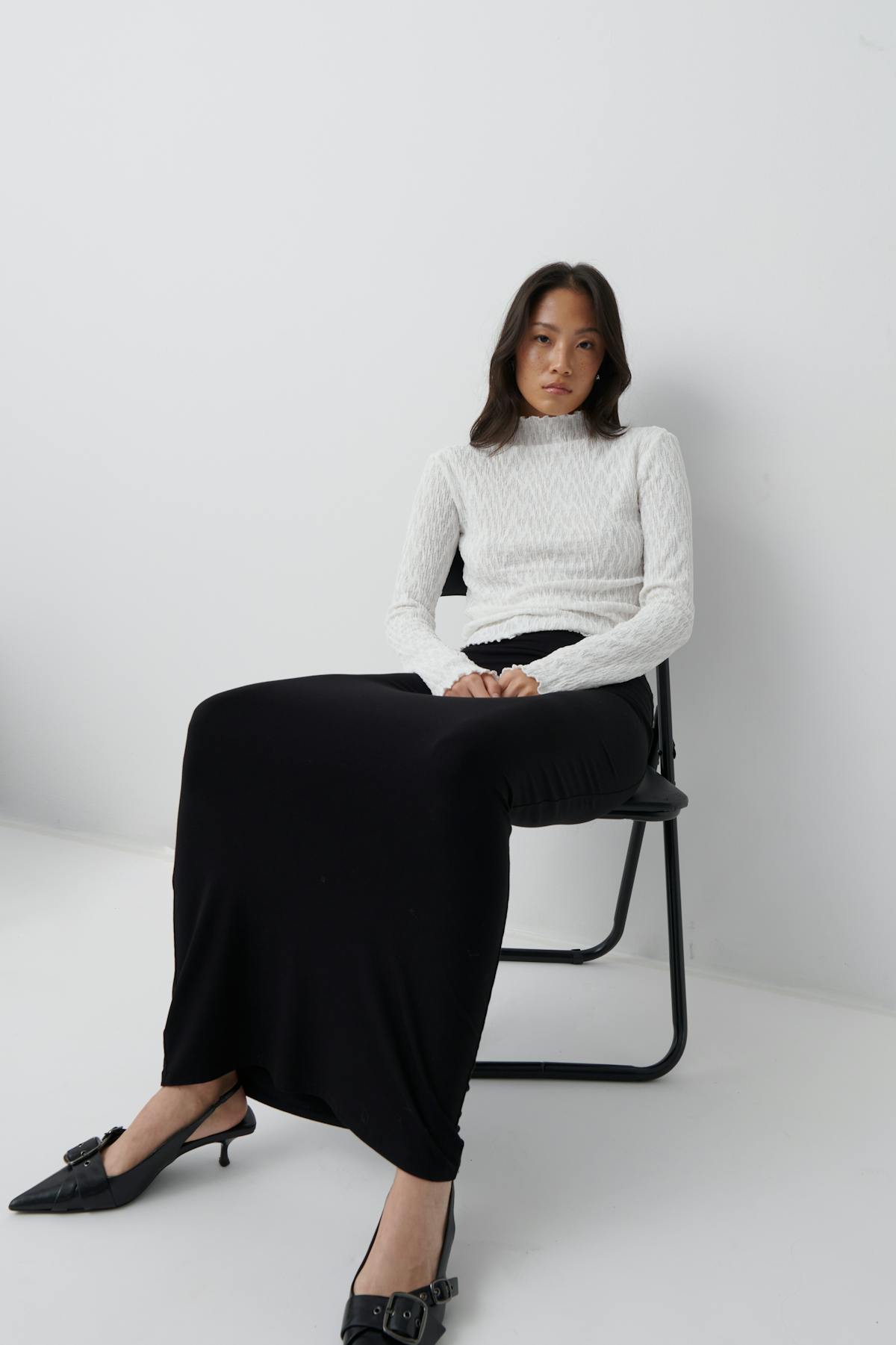 Textured funnel neck top