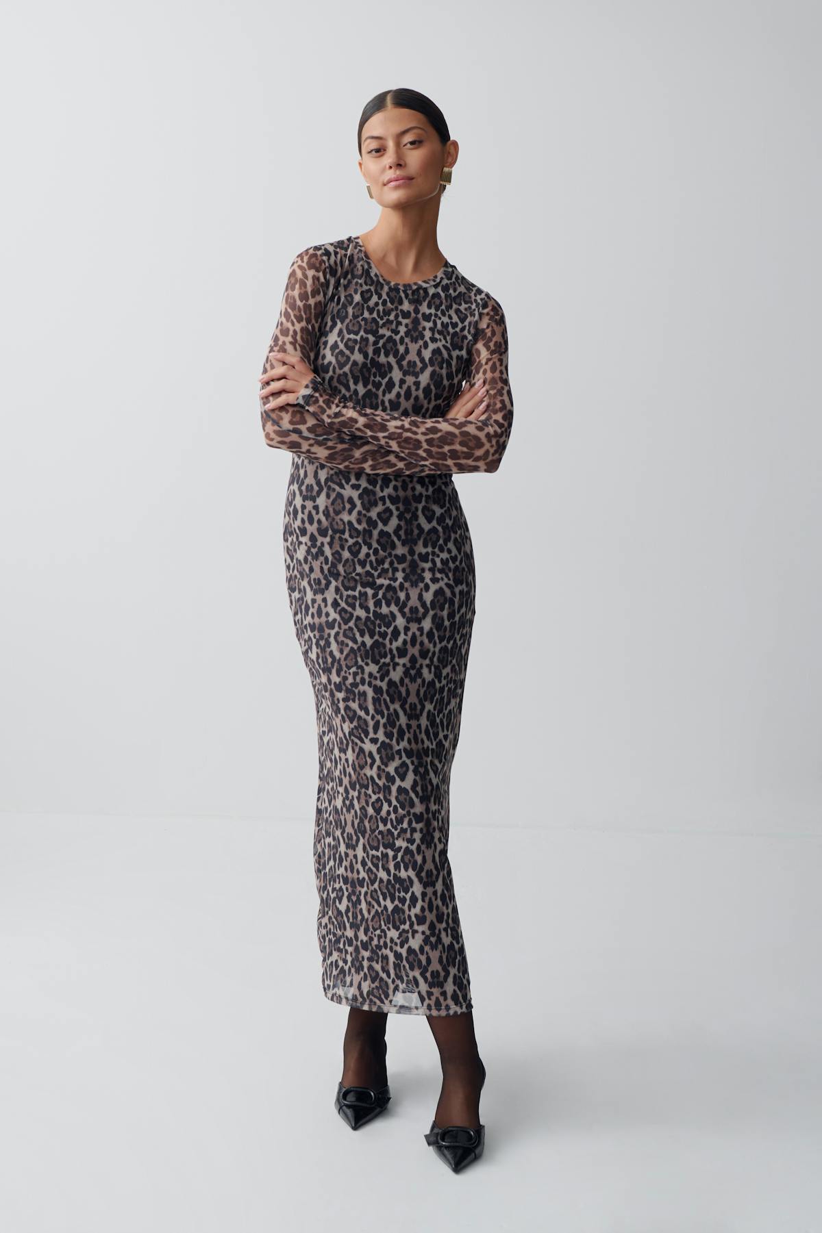Long sleeve mesh dress